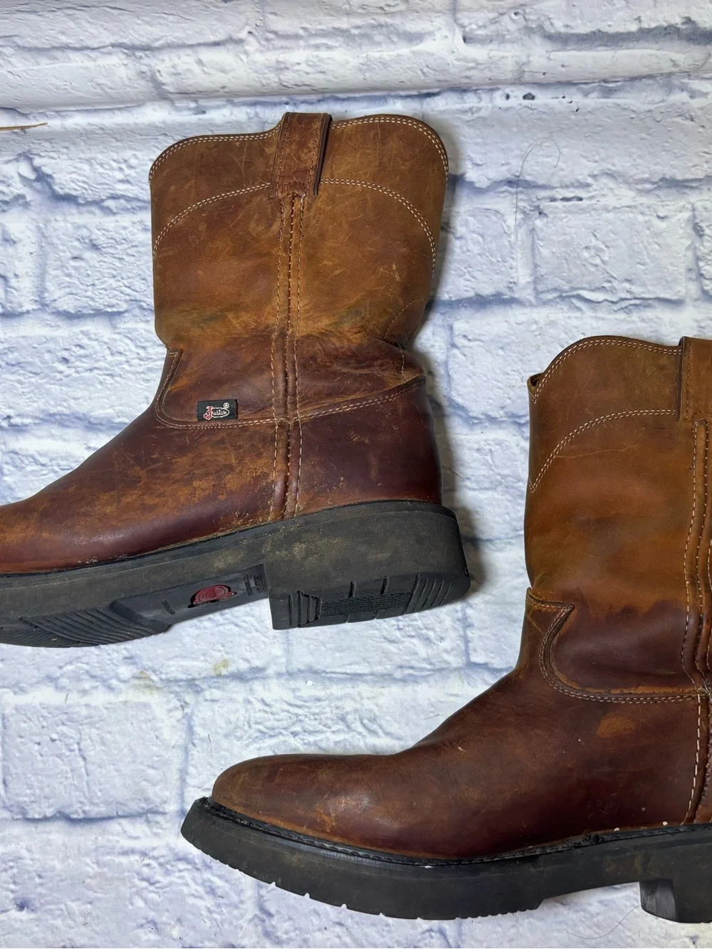 Justin Vintage USA 4760 Conductor Mens Size 10.5 D Brown Work Boots Soft Toe
